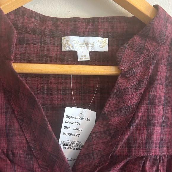 Oversized Burgundy Plaid Top - Picture 3 of 4